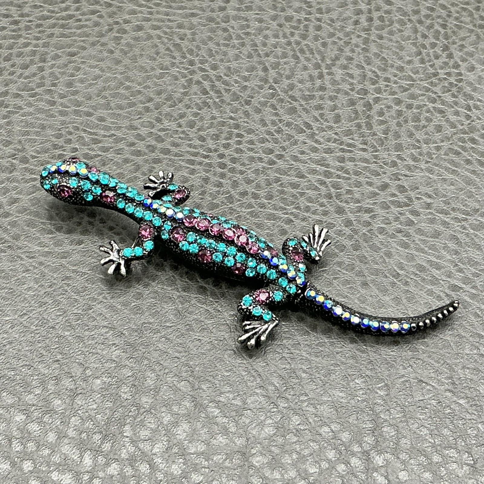 Multicolor Lizard Brooch Pin Turquoise Purple Rhinestone Reptile Animal Jewelry
