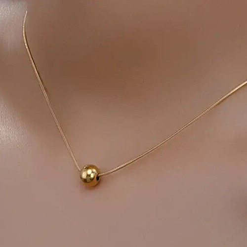 Small Round Pendant Necklace Durable Titanium Steel Golden Color