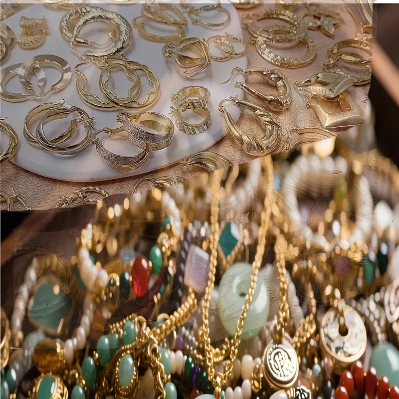 Random 50pcs Fashionable Retro jewelry Set, Inlaid With Imitation Pearl Zirconia