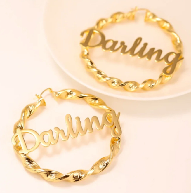 Customized Name Twist Hoop Earrings Women Big Medium Stainless Steel Silver Gold