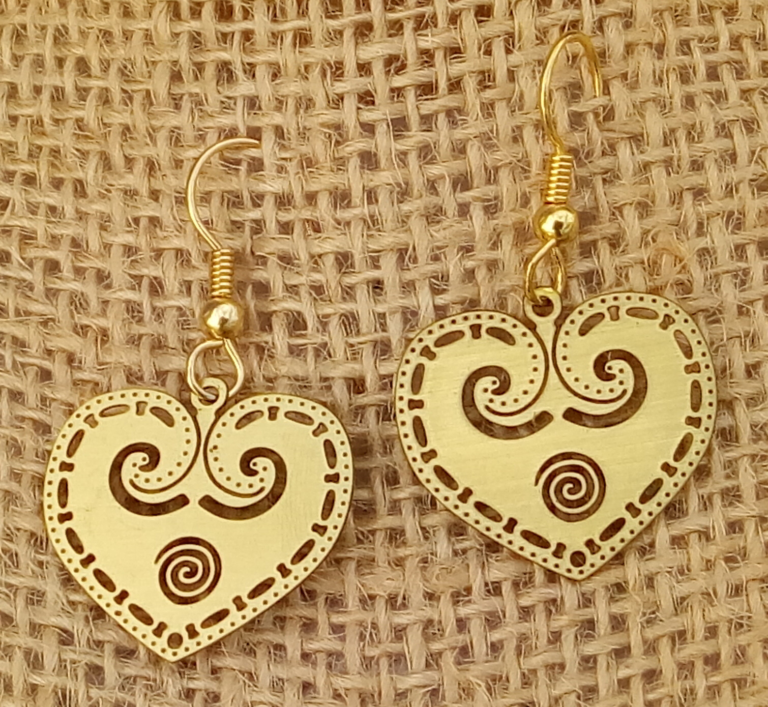 Playful Heart Earrings Brass nickel free Fishhook style wires Handmade USA