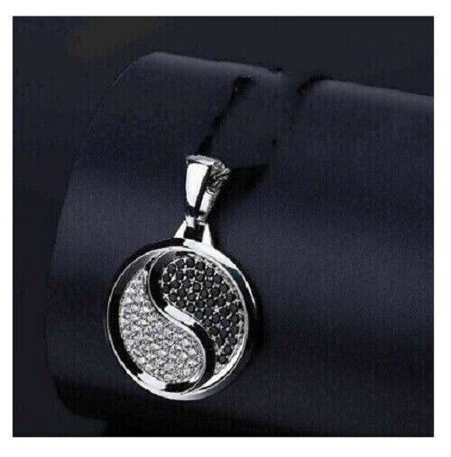 Round Cut Simulated Black Diamond Stunning Unisex Pendant 14K White Gold Plated