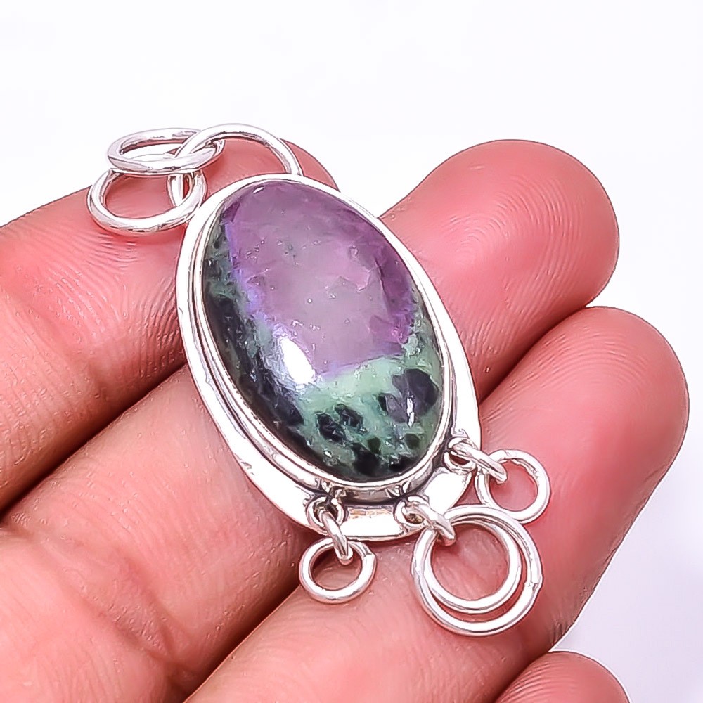 Ruby With Zoisite – Tanzania 925 Sterling Silver Pendant 1.95″ P10