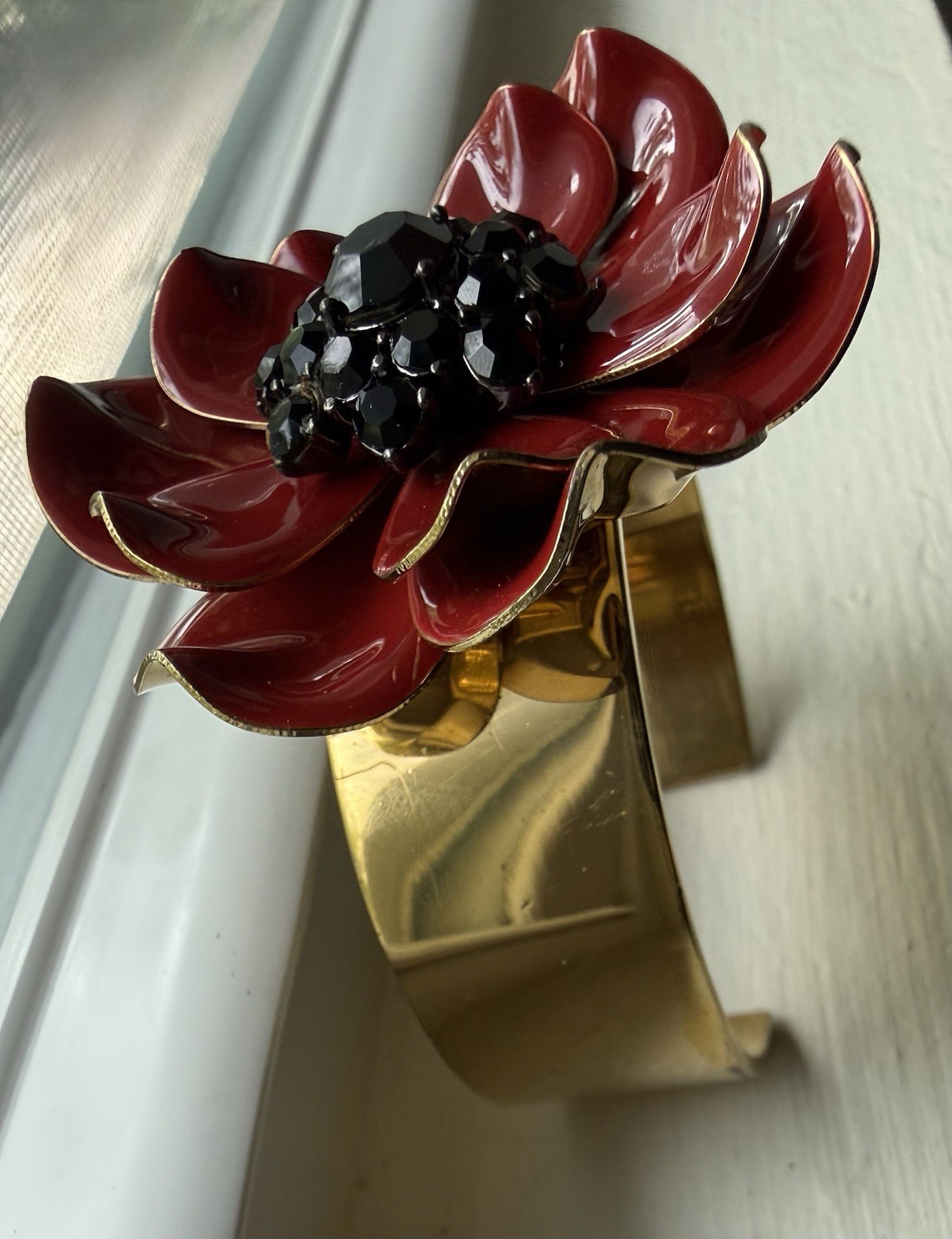Kate Spade Precious Poppies Large Flower Cuff Bracelet Gold Red Black Bangle