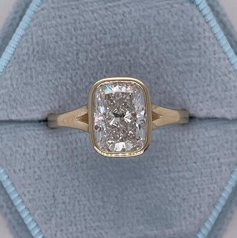 3Ct Cushion Cut Simulated Diamond Stunning Bezel Set Ring 14K Yellow Gold Plated