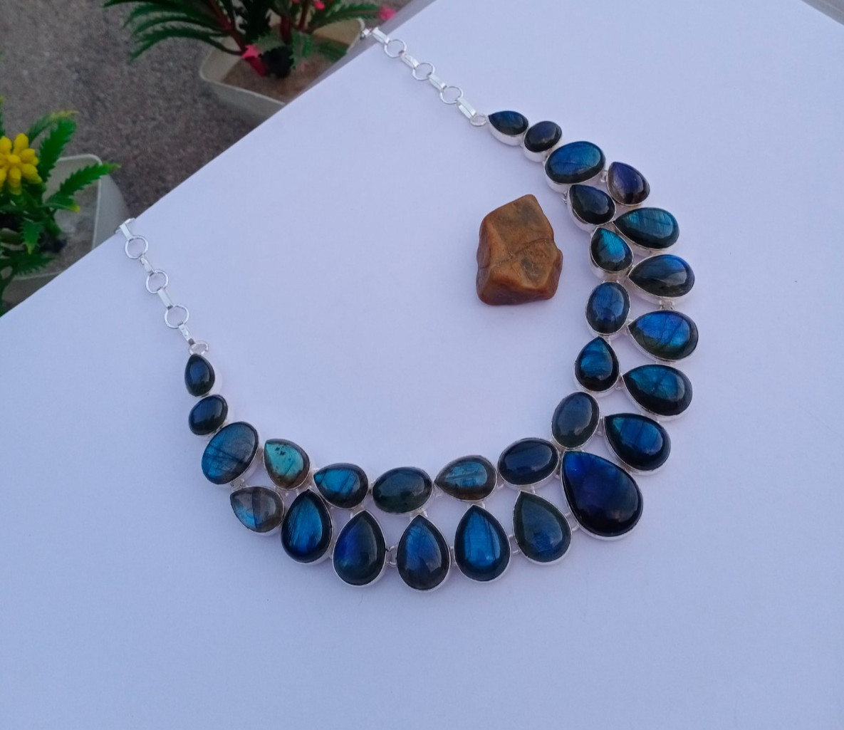 Natural Labradorite Gemstone Necklace 925 Sterling silver Handmade Jewelry