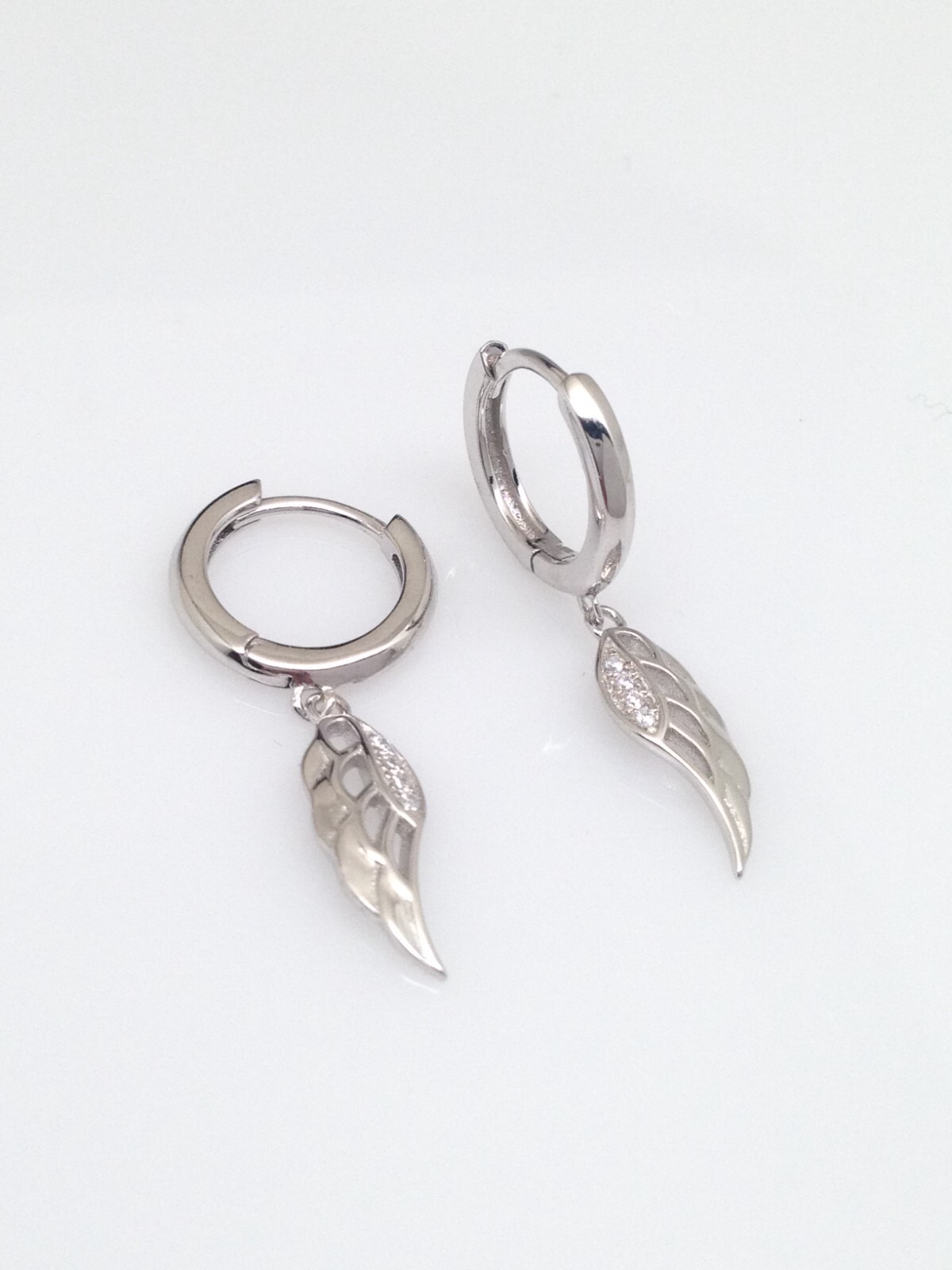 925 Sterling Silver CZ Angel Wing Dangle Huggie Hoop Earrings Women Girls 1.10″