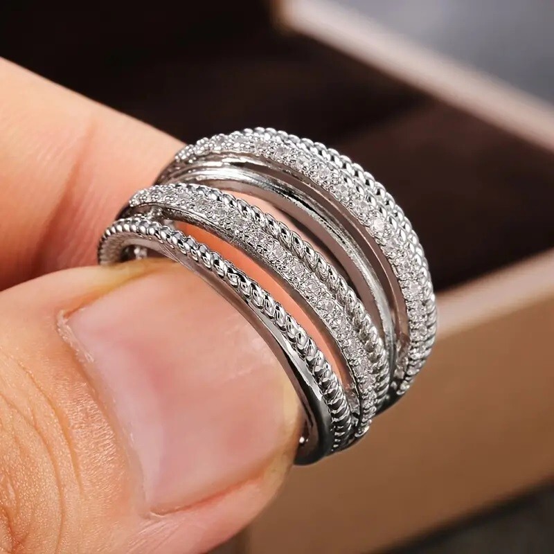 Elegant 925 Sterling Silver White Topaz New Fashion Charms Unique Ring Size 7