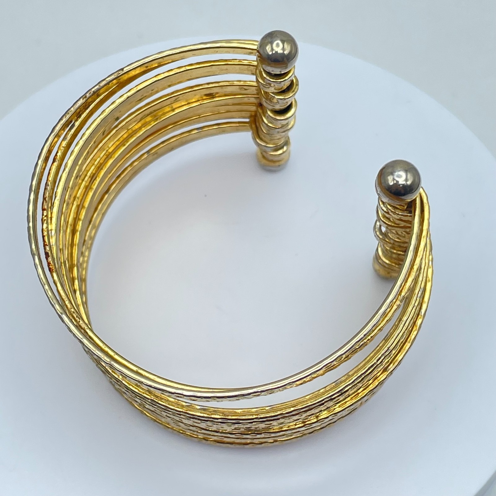 Gladiator-Style Gold Tone Wide Multi-Band Stacked Hammered Open Cuff Bracelet