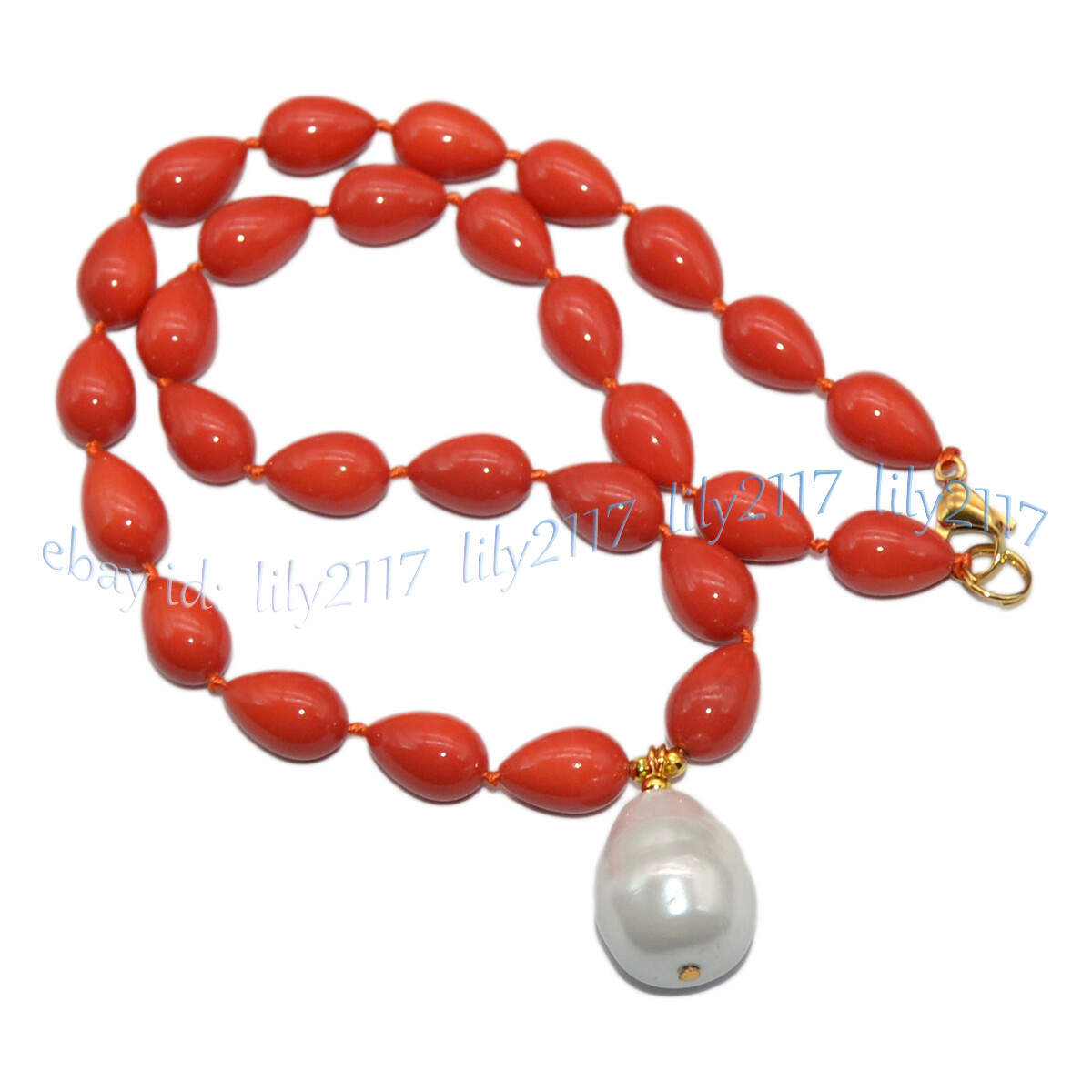 9x13mm Coral Orange South Sea Shell Pearl Teardrop Bead Pendant Necklace 14-32”