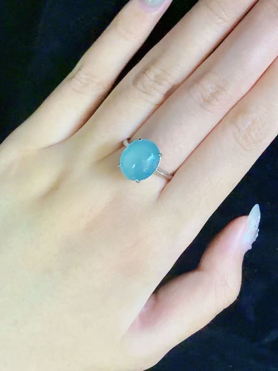 Top Natural sky blue jadeite ring