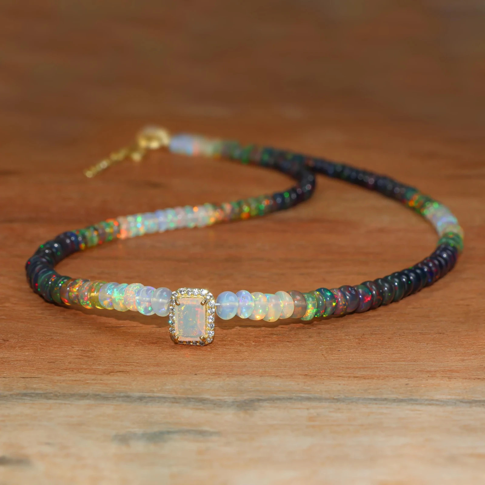 Multifire Black Opal Smooth Shaded Beads Necklace, Natural Octagon Cut Opal