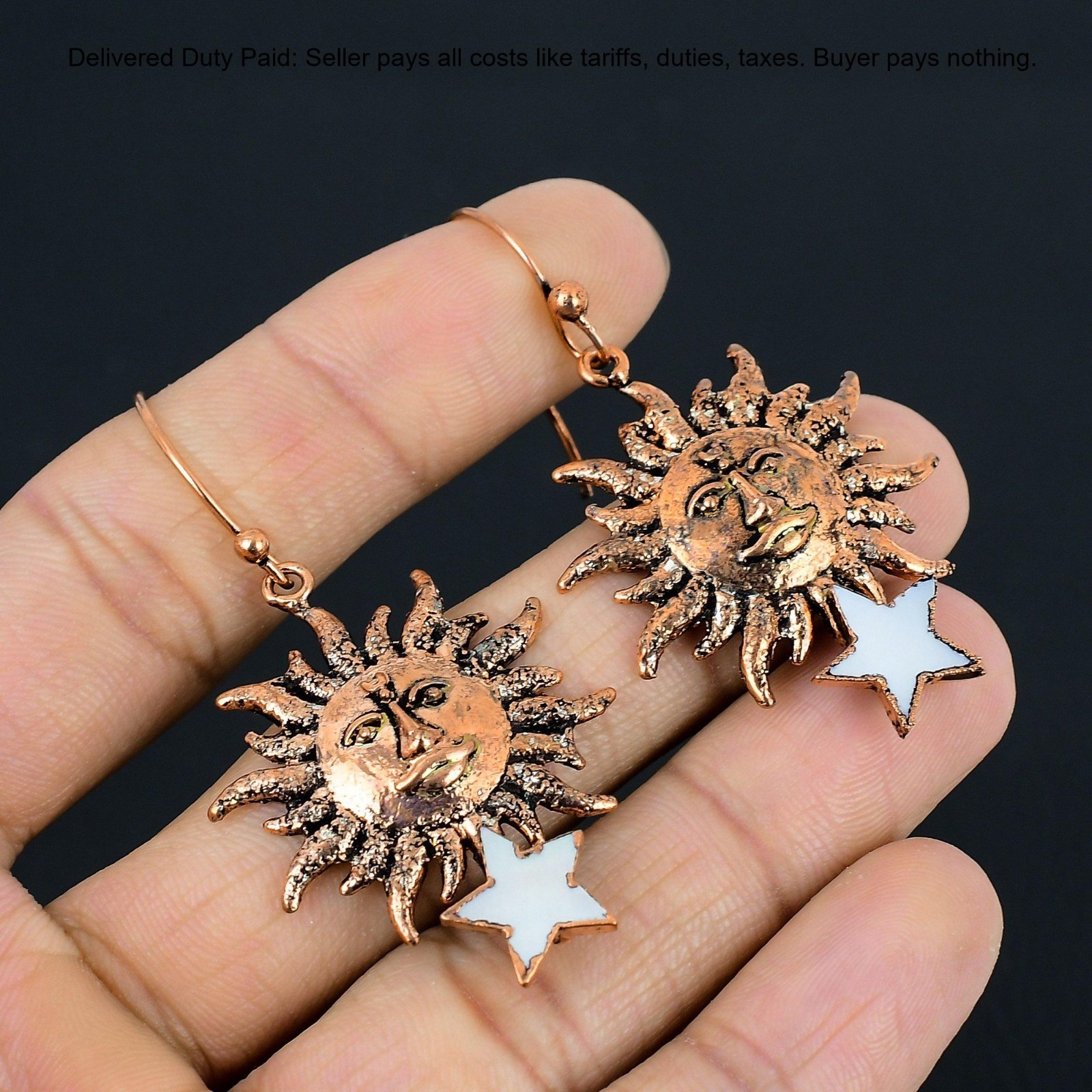 Pentagon Mother Of Pearl Stone Copper June Dangle Ethnic Hook Earrings Jewelry