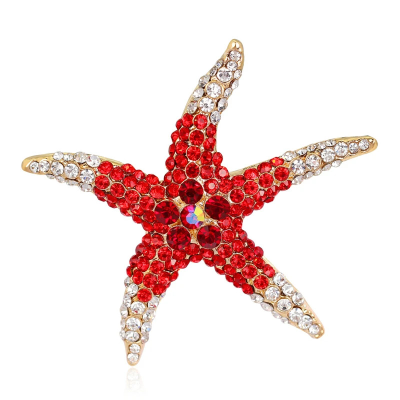 Elegant Rainbow Crystal Starfish Brooches Alloy Rhinestone Animal Pins