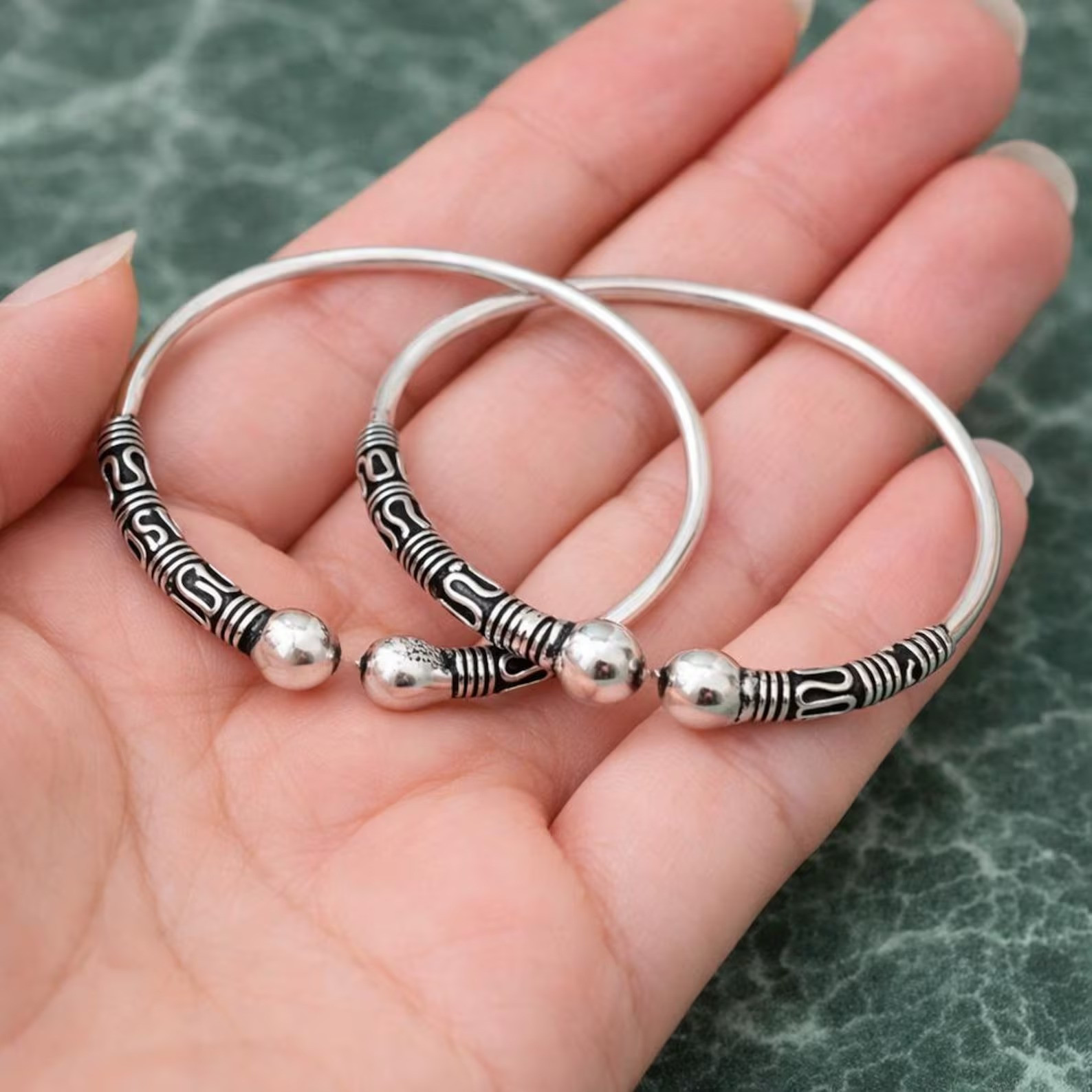 925Sterling Silver Bali Anklet, Oxidized Beadwork, Boho Tribal Ankle Bracelet