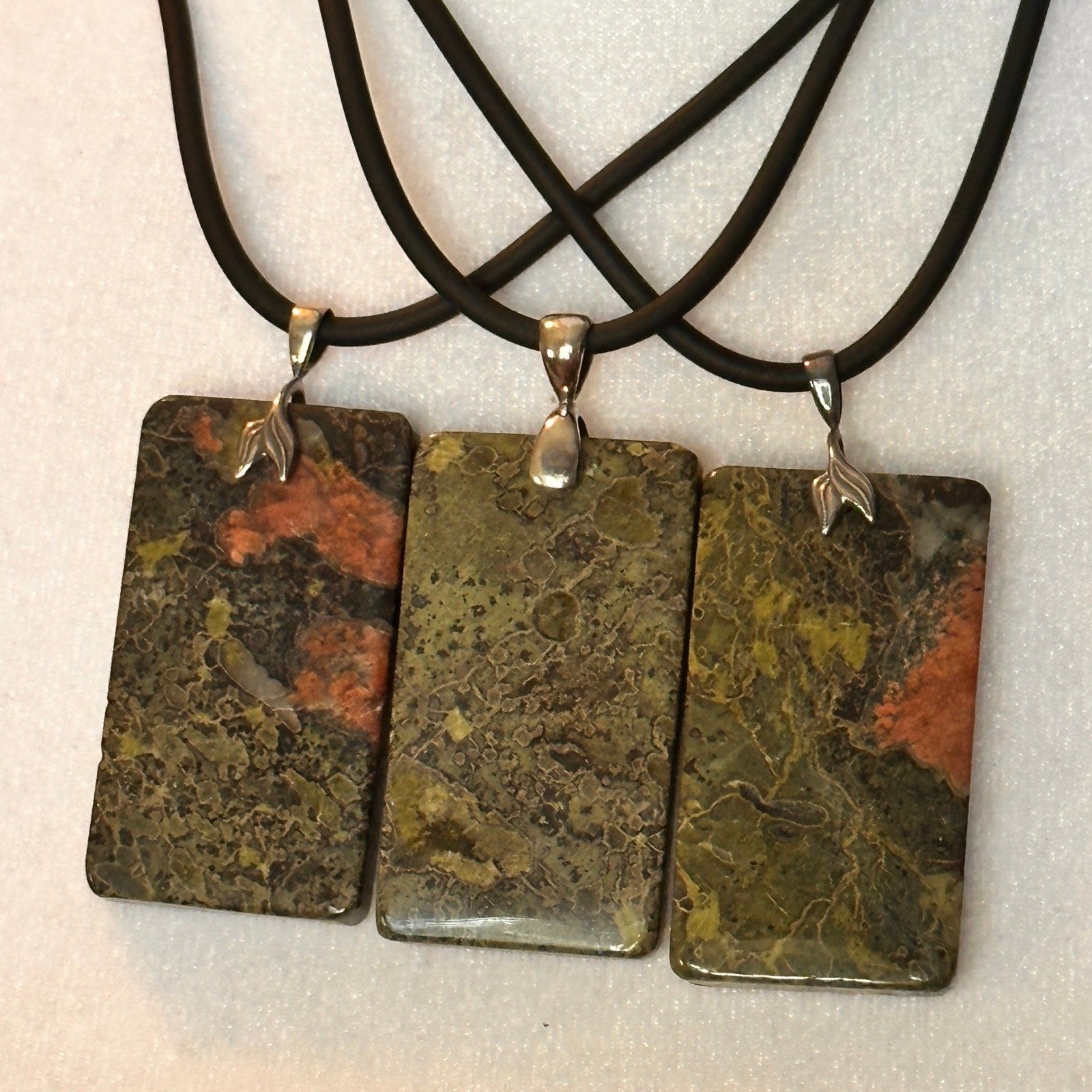 Dragonblood Jasper Pendant Necklace Green Pink Stone Sterling Silver Black Cord