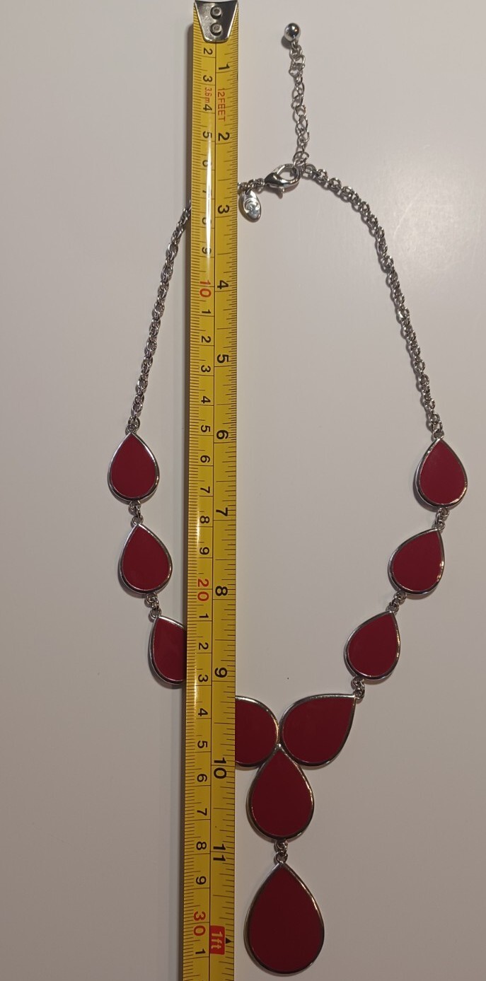 Charming Charlie Silvertone Necklace with reversible Red/Blue Enamel Discs