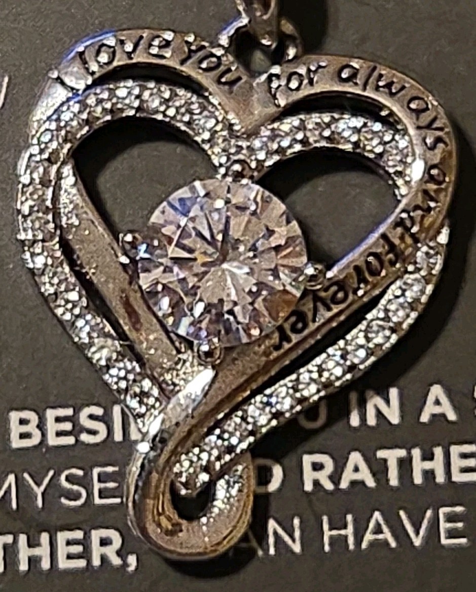 To My Wife Gift “I Love You Always & Forever” Double Heart Silver Necklace