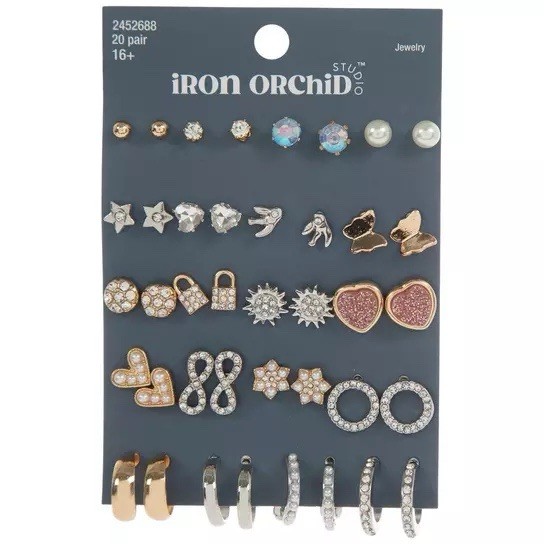 Iron Orchid Studio Simple & Shiny Post Earrings, Nickel Free, 20 Pair Packet