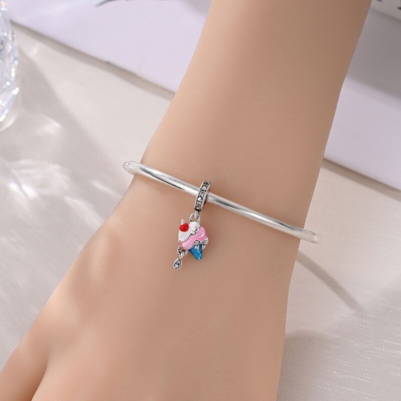 KUNSIR 925 Sterling Silver AAA CZ Ice Cream Dangle Charm For European Bracelets