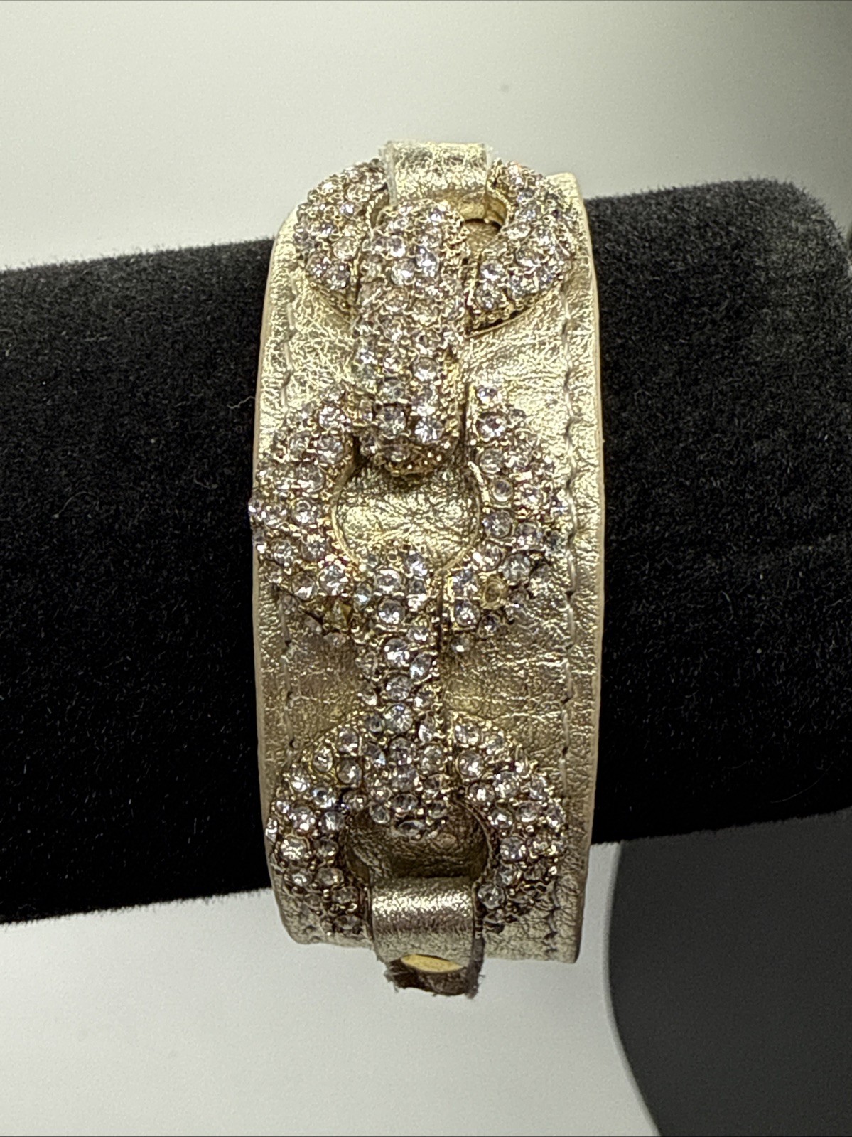 NATASHA Gold Leather Bracelet With Gold Tone rhinestones- Adjustable— ✨7-8.5”