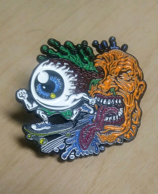 Enamel Pin Zombie Head Eyeball Skateboard Halloween