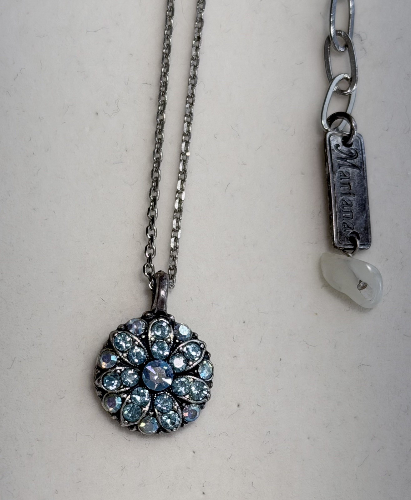 AB Crystal & Aquamarine Mariana Guardian Angel Pendant Necklace N-5212 Jewelry