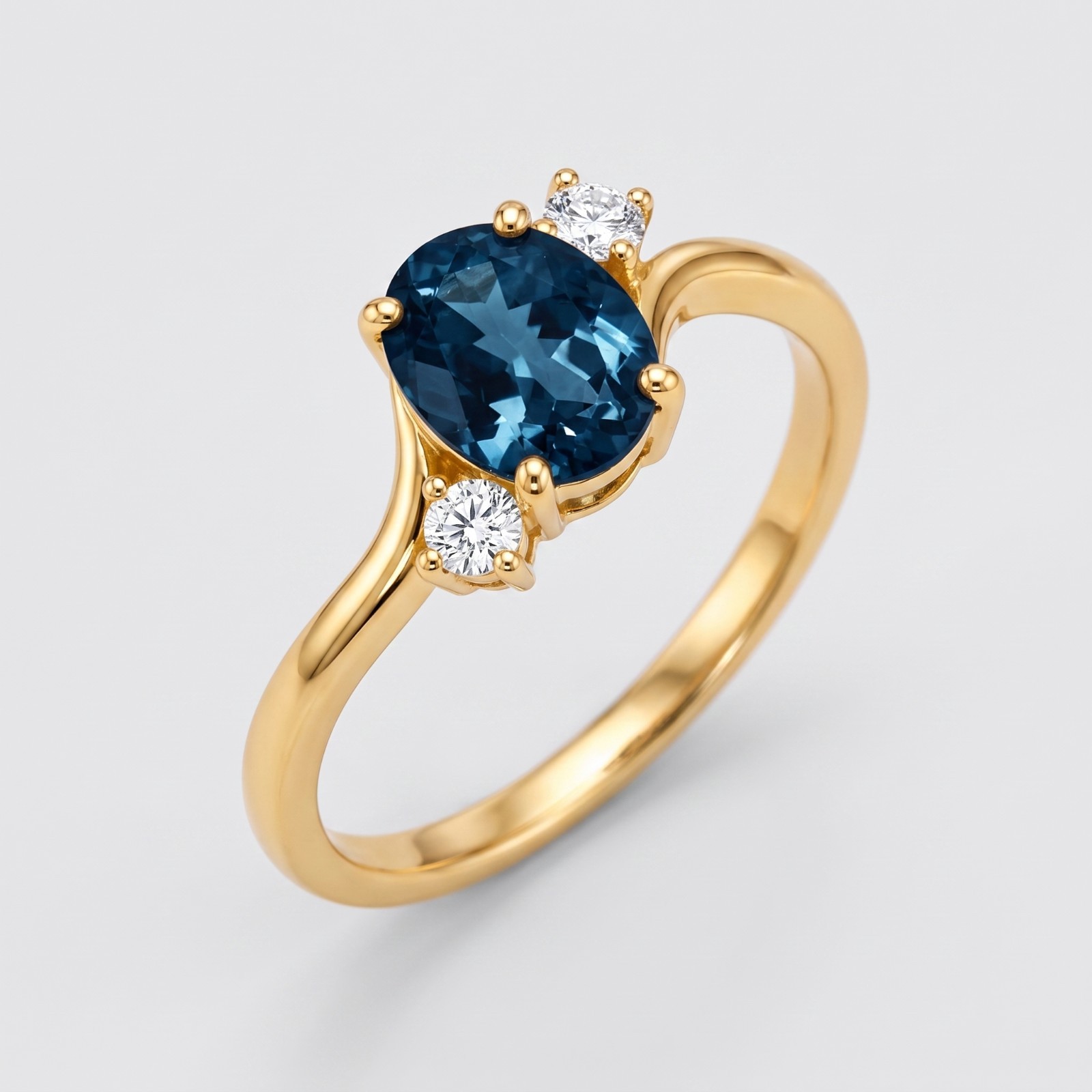Natural London Blue Topaz Cluster Ring, 14k Yellow Gold Dainty Minimal Band Ring
