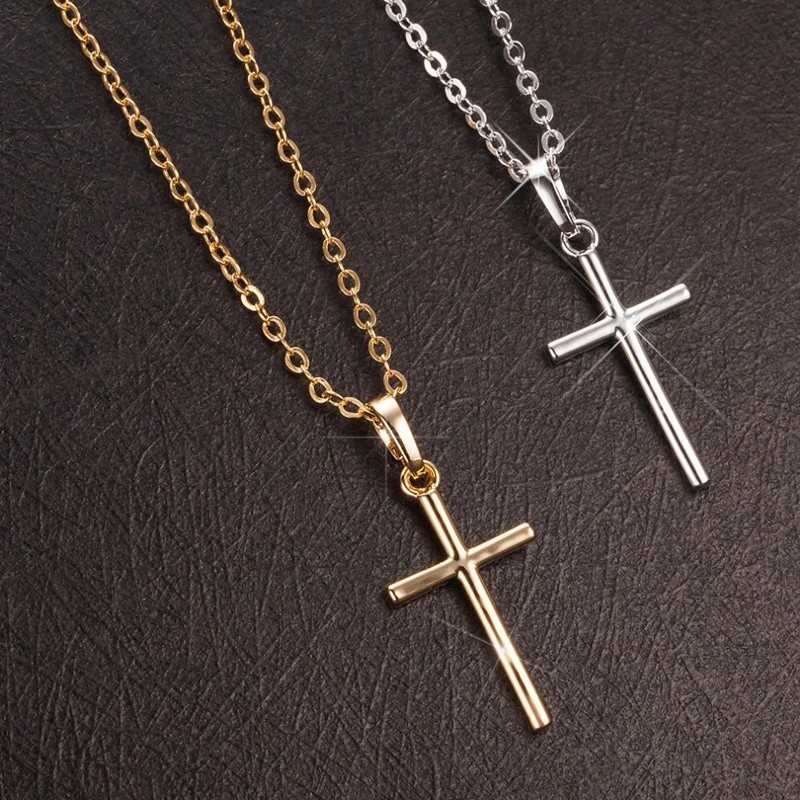 Simple Silver Gold Plated Cross Pendant Necklace Women Men’s Jewelry Gift