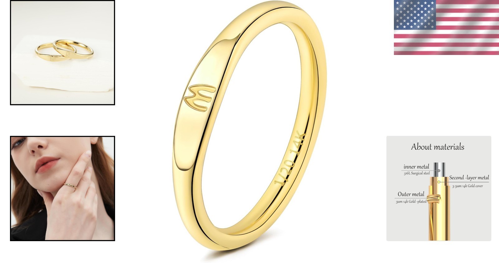 Gold Initial Rings for Women: Stackable Elegance with 14K Gold-Filled Material