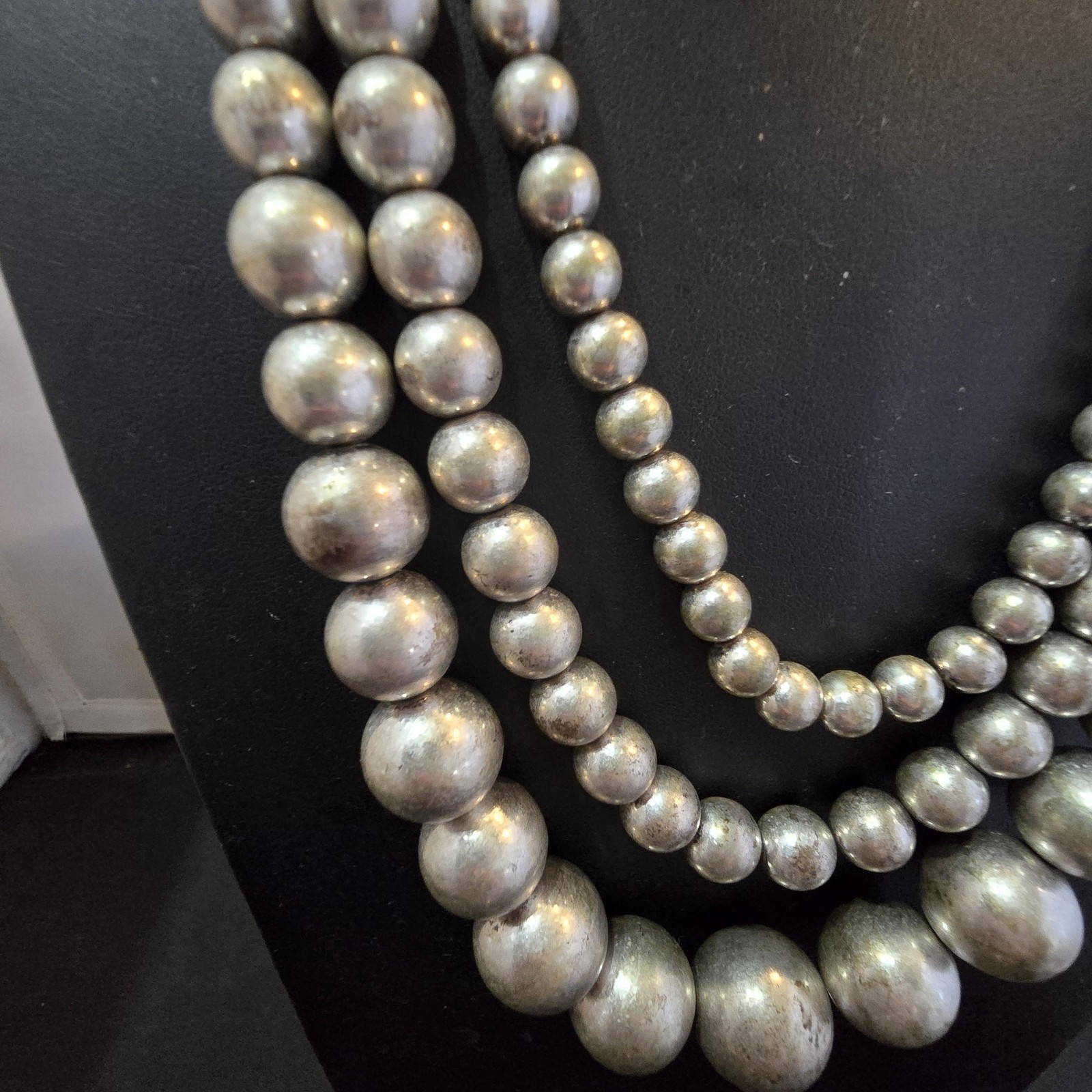 Necklace Silver Layered Beaded Statement Chain Toggle Closure Chunky Womens