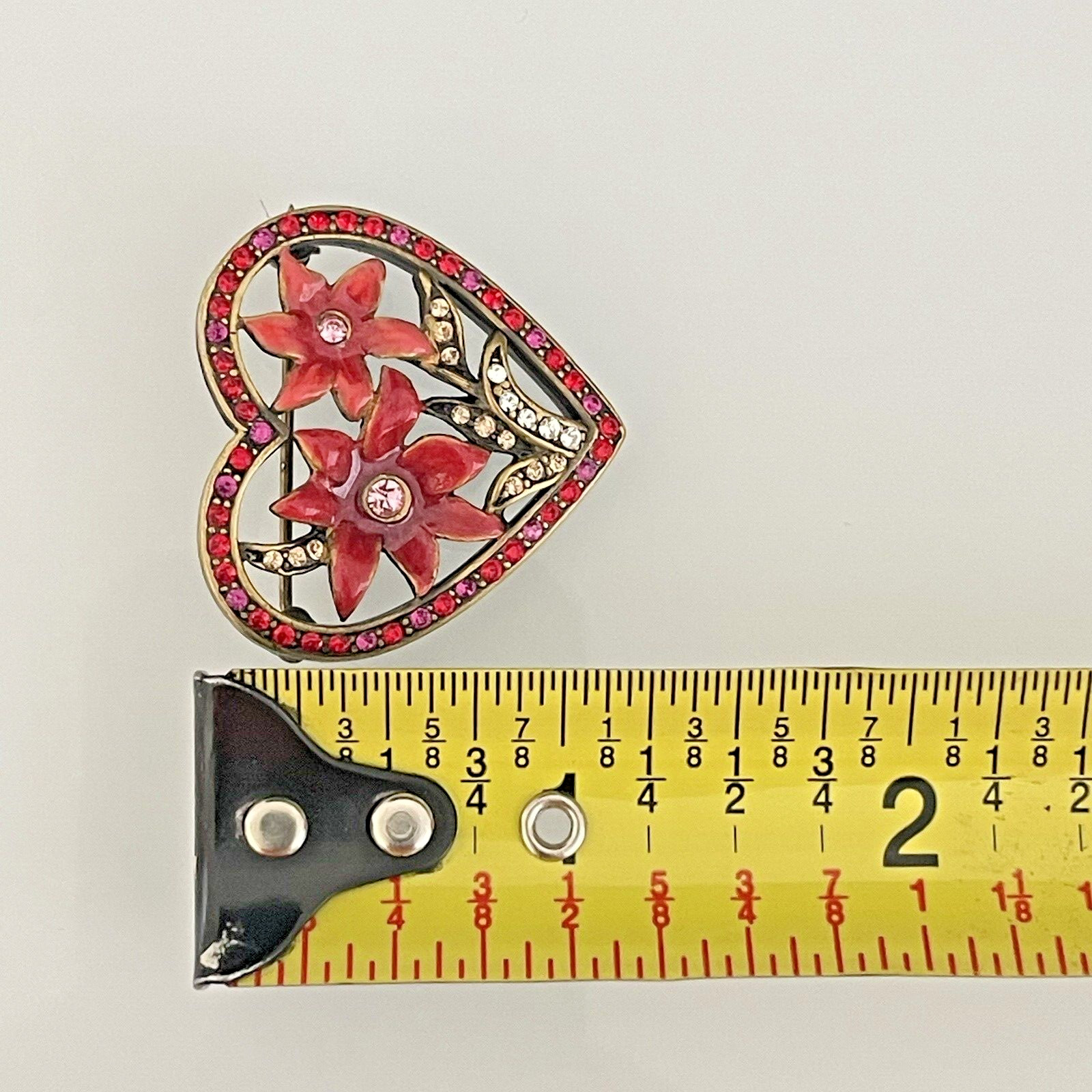 Heart Flower Brooch Pin Jay Strongwater – Red & Pink Enamel & Rhinestone