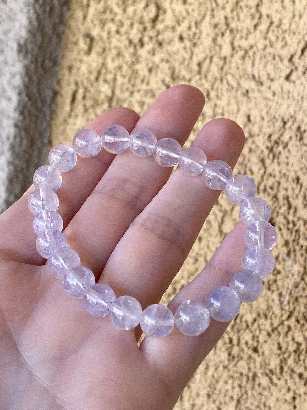 Natural Lavender Moon Quartz Beaded 8.7mm Crystal Bracelet 7 Inch Stretch Fit