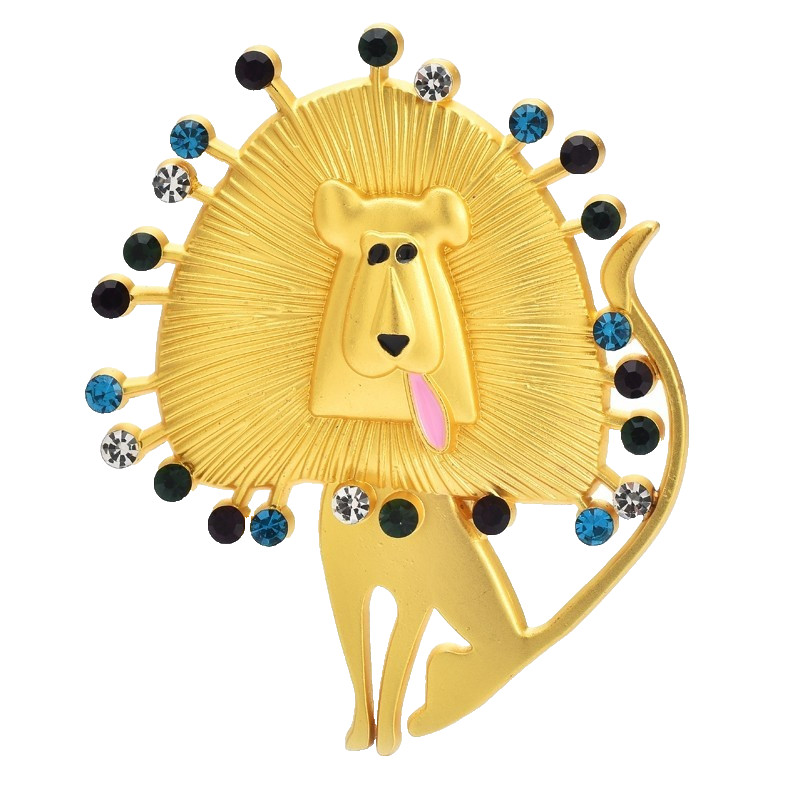 Gold Tone Lion Brooch Colorful Crystal Animal Pin Statement Lapel Pin for Women