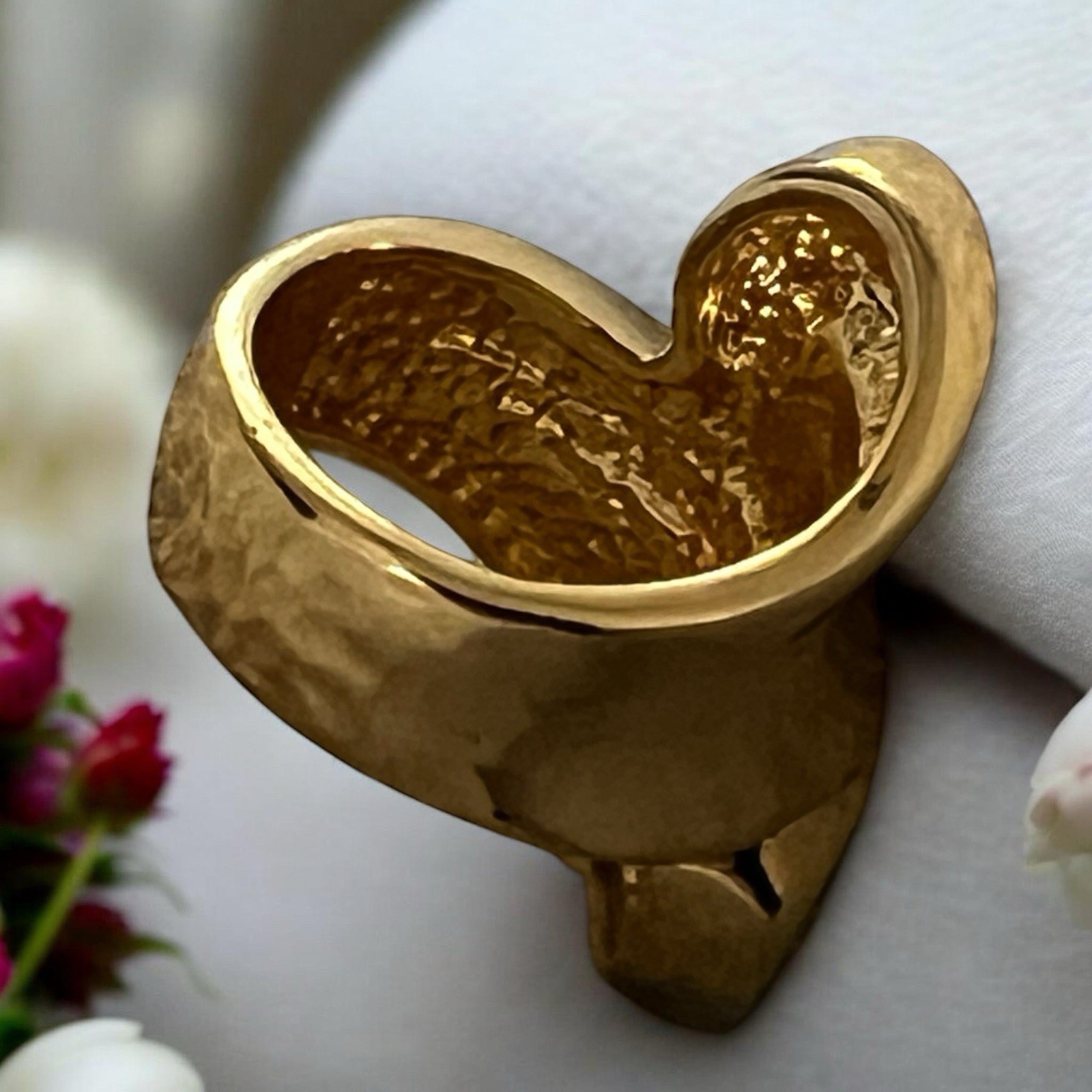 BRONZALLURE Contrarié Hammered 18Kt Yellow Gold Plated Size 6.5 Ring 10.3g