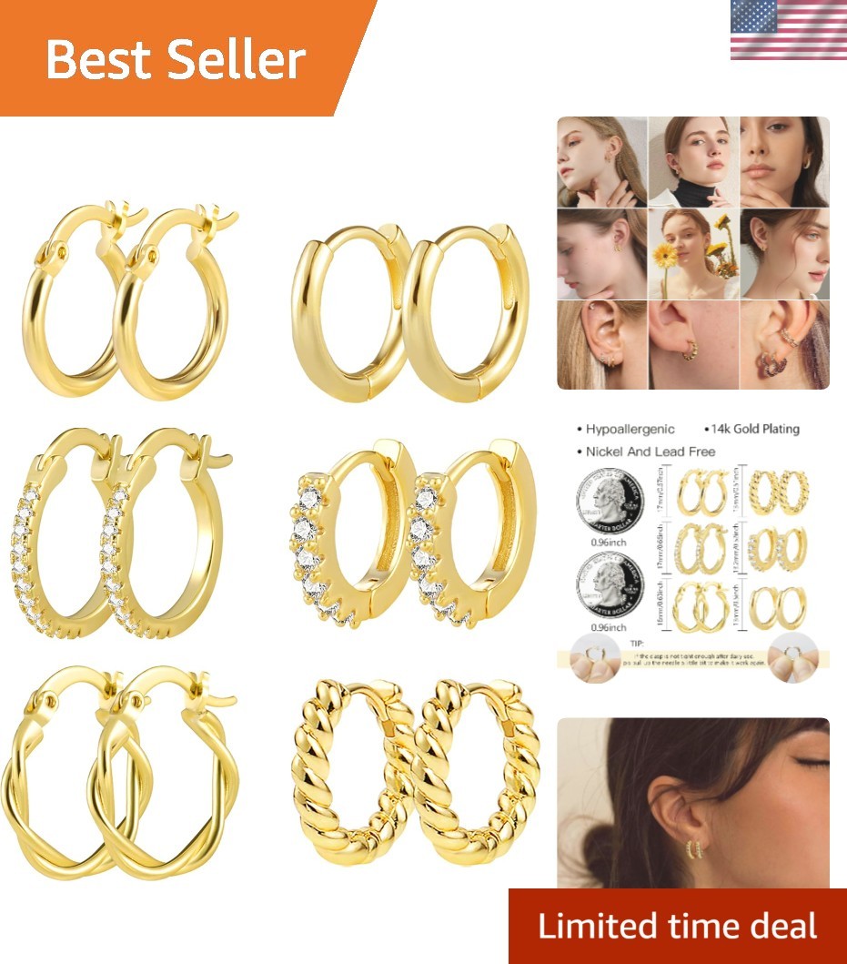 Versatile 3-Pairs Huggie Hoop Earrings Set in 14K Gold for Every Occasion