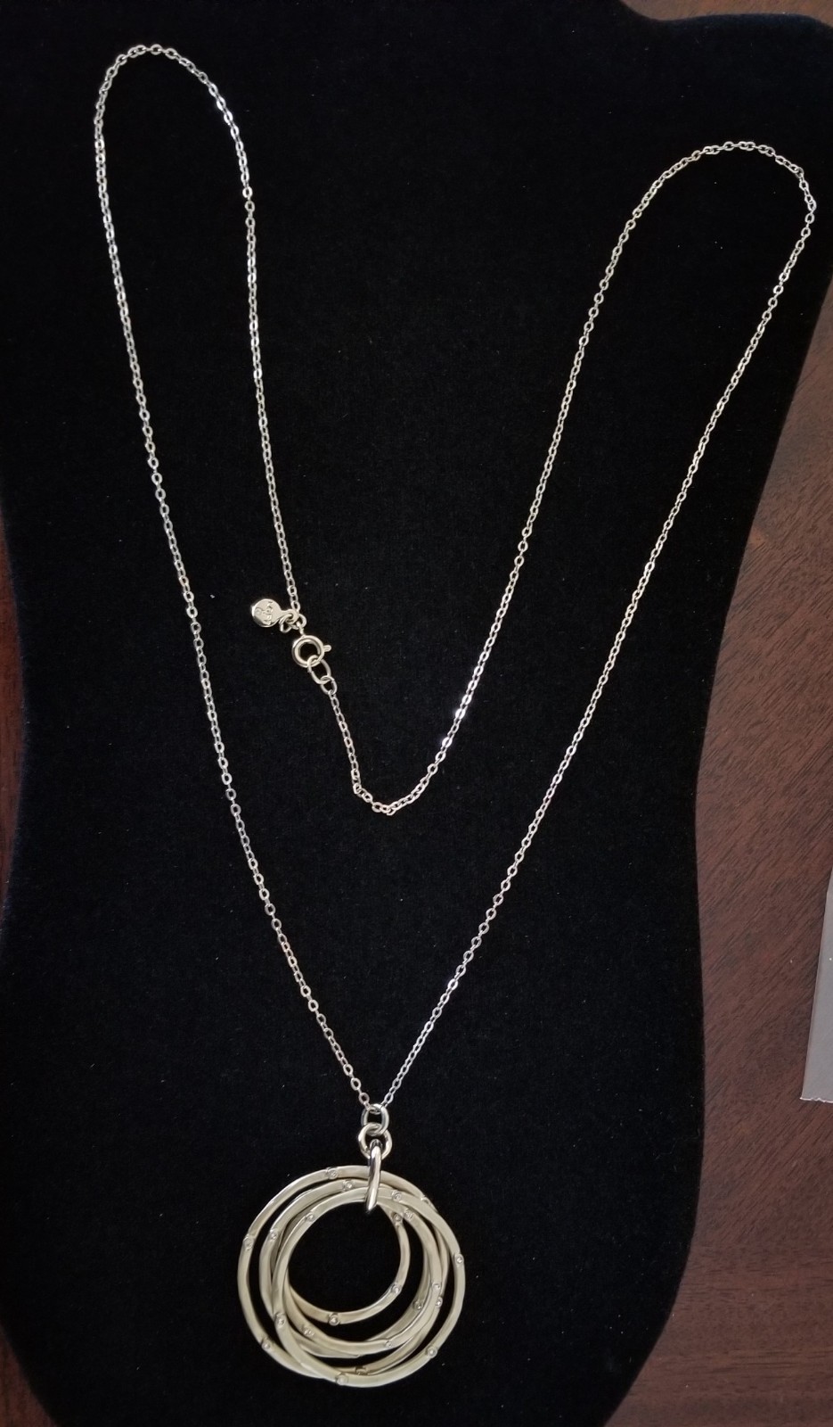 Loft Signed Five Circles with Rhinestones Pendant Gold Tone Long Necklace