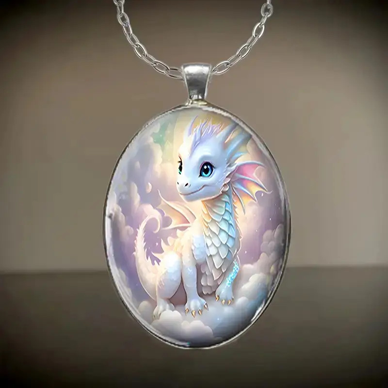Dragon Cute Oval Jewelry Vintage Silvery Magical Gothic Pendant Necklace