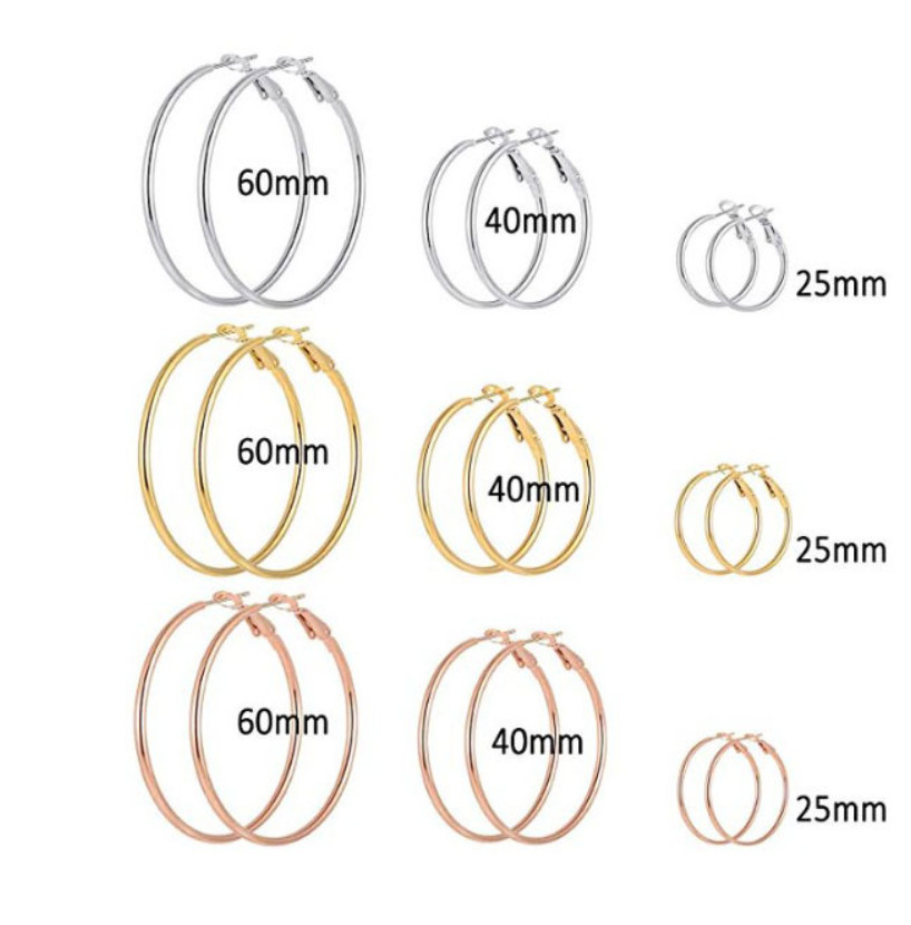 Rose Gold Black Silver Stainless Steel Simple Round Hoop Earrings Swivel Clasp