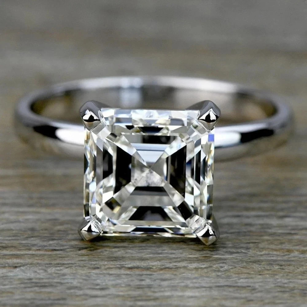 3.40 Ct Certified Asscher White Diamond Solitaire Engagement Ring 925 Silver.