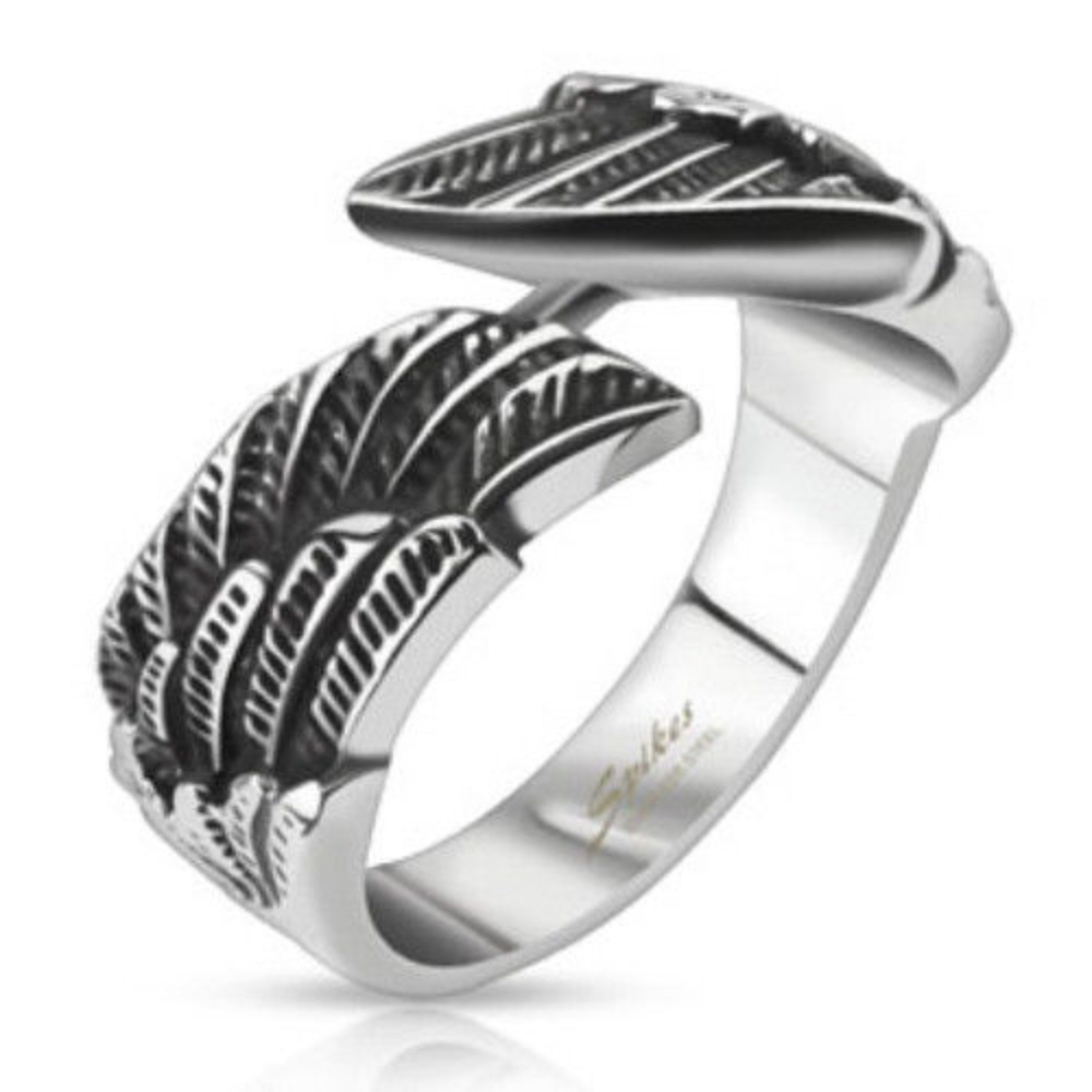 Stainless Steel Angel Wings Cast Band Ring Size 6-11 Feathers (FL290)