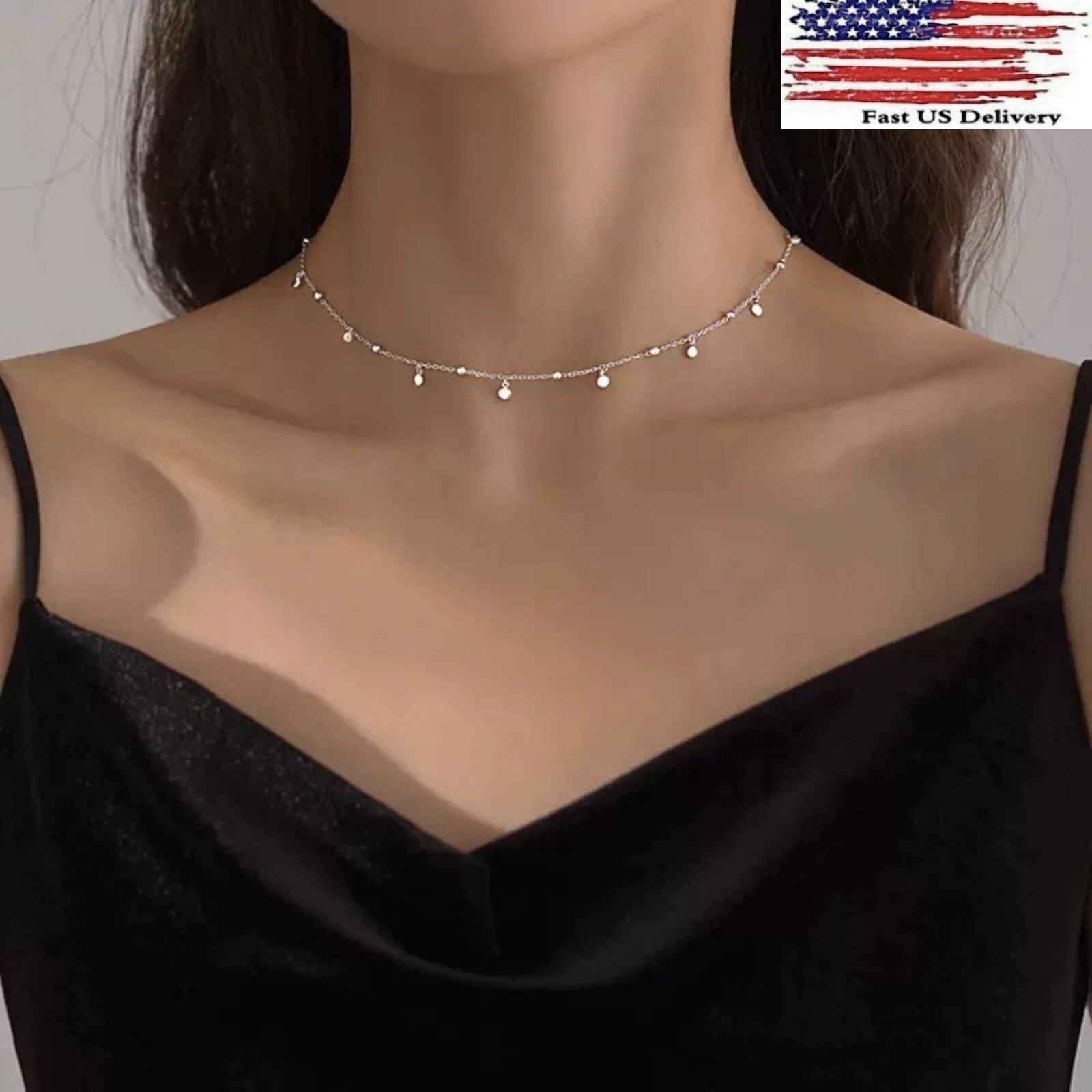 Woman 925 Sterling Silver Plated Station Beads Balls Chain Choker Necklace C44