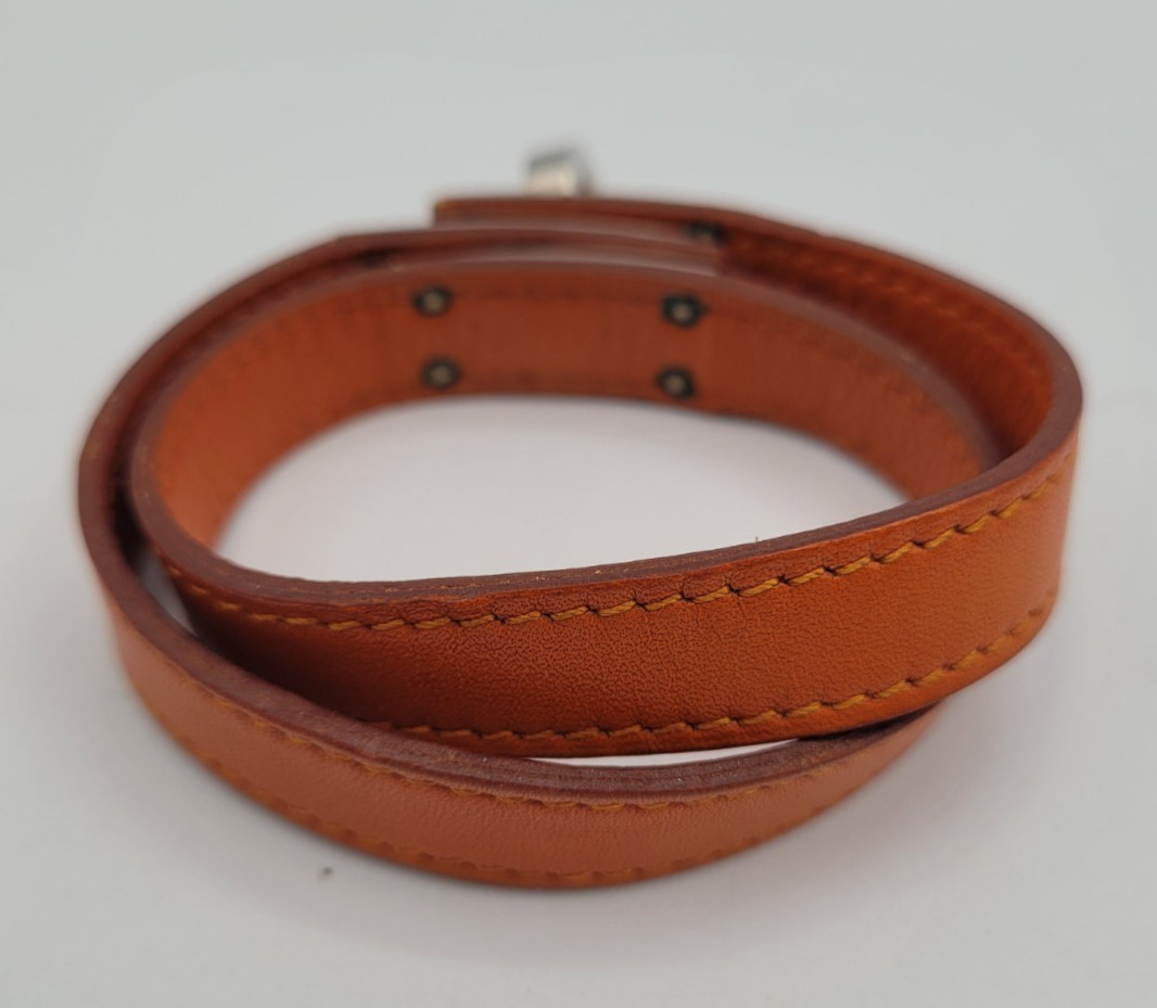 Hermès Double Tour Kelly Bracelet Orange Leather Palladium Size 1