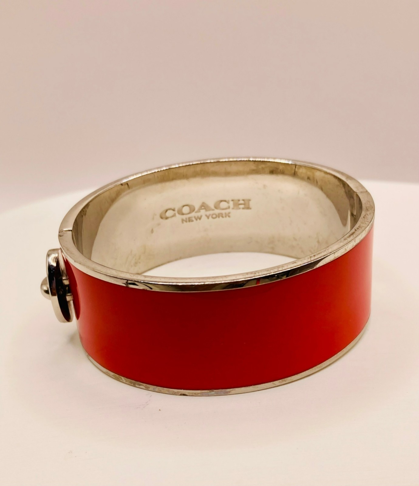 Coach Red Enamel Hinged Bangle Bracelet -FAIR Condition -73B