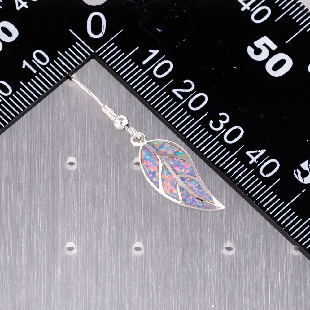Nature Leaf Shape Lavender Purple Fire Opal Silver Jewelry Dangle Drop Earrings