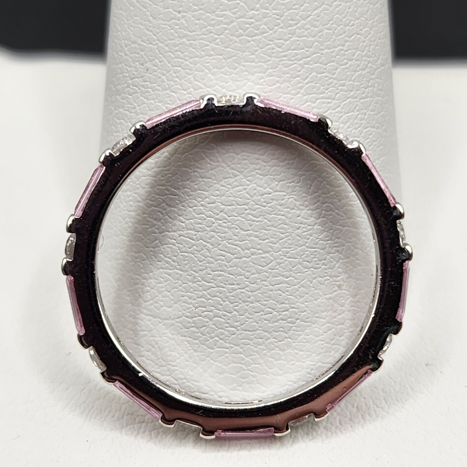 925 NEW Sterling Silver Band Pink & White CZs Eternity Band Size 7 2mm