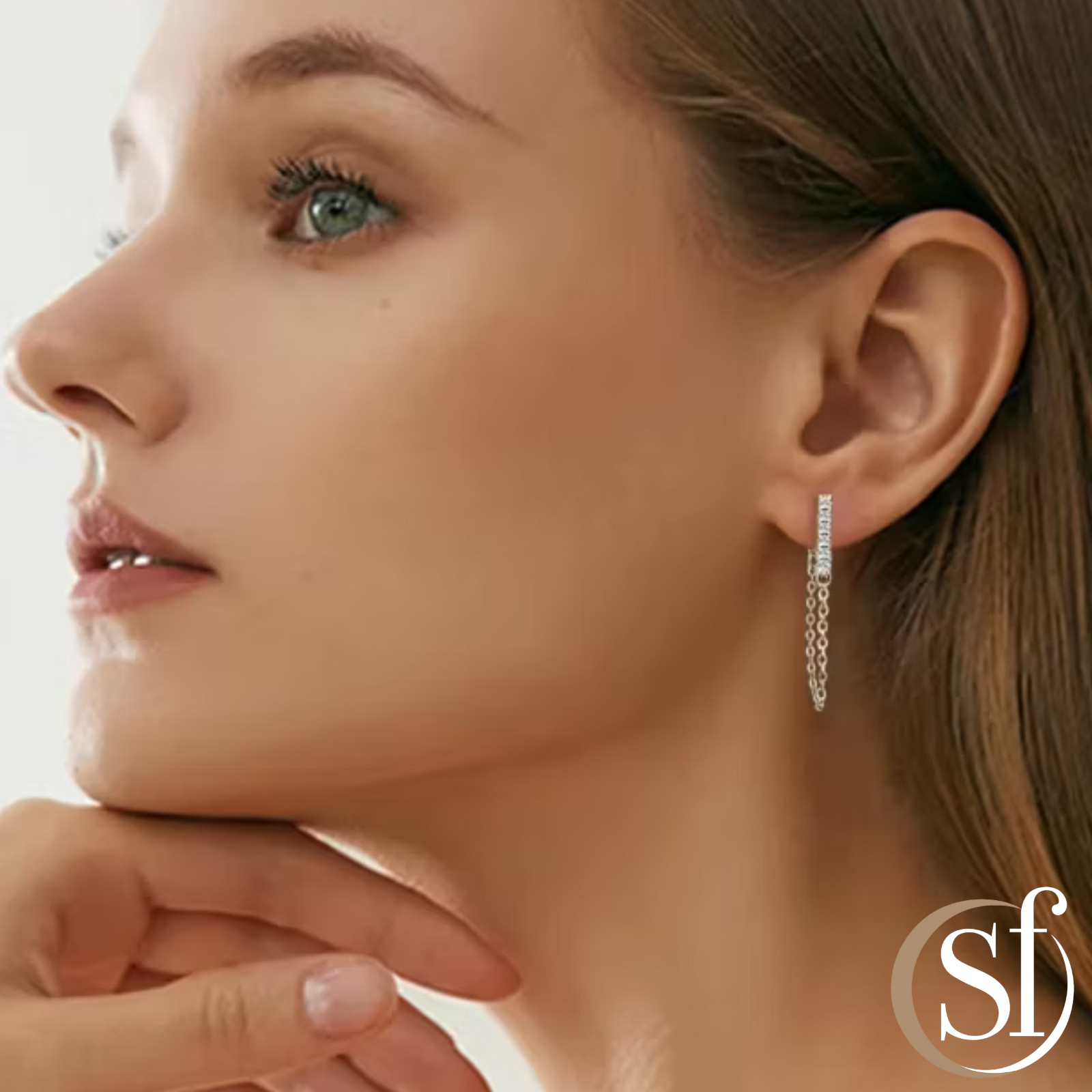 Moissanite Bar Chain Drop Earrings | Sterling Silver | 14K White or Yellow Gold