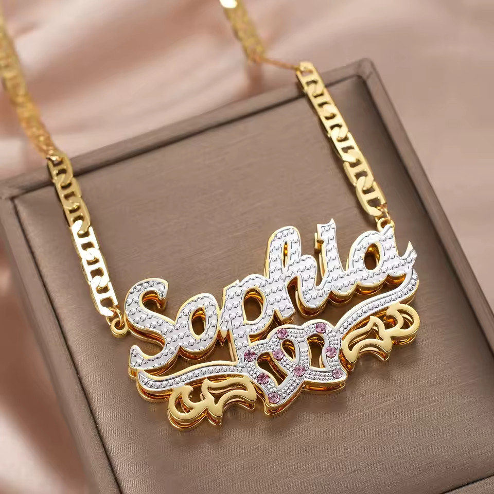 Custom Name Birthstone Necklace Pendant Personalized Jewelry Gold Silver Chain