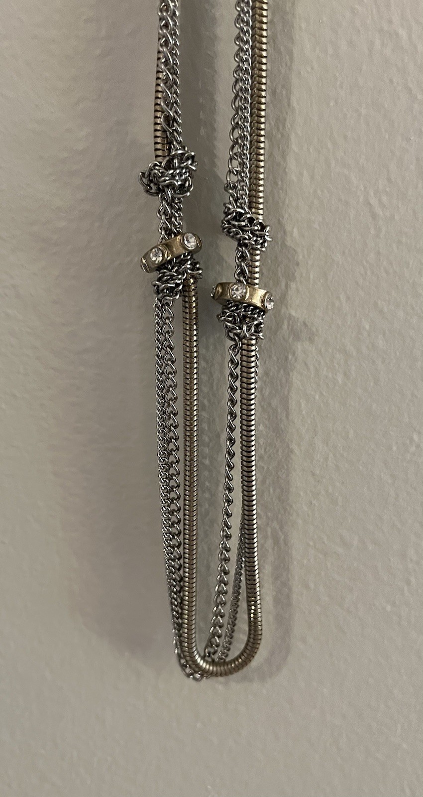 Vintage Loft Silver & Gold-Tone Snake Chain w/ Rhinestones Long Necklace, NWOT