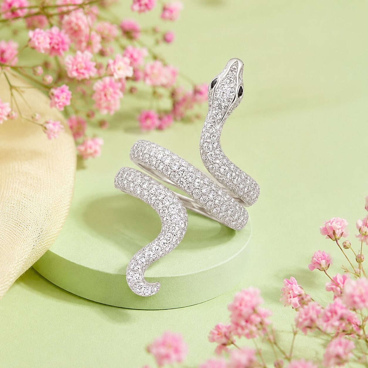 925 Sterling Silver Snake Wrap Ring Cubic Zirconia CZ Adjustable Statement Ring